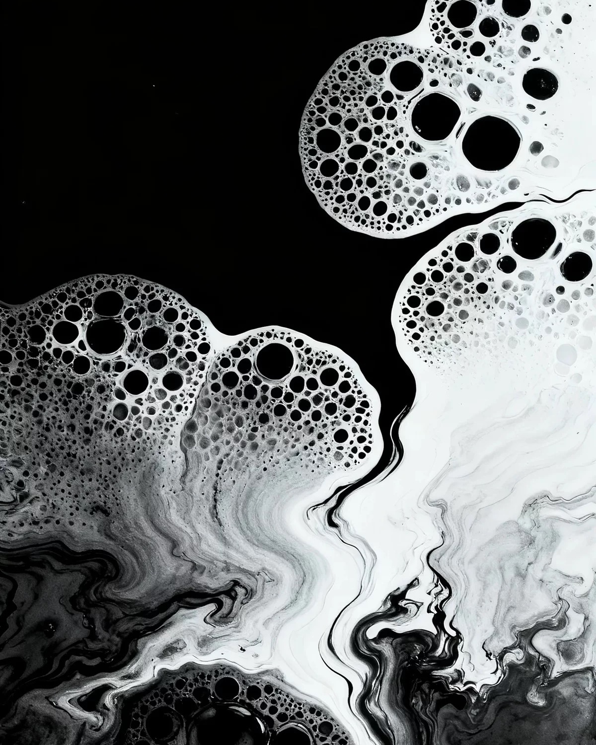 Détail de peinture abstraite acrylique noir et blanc
